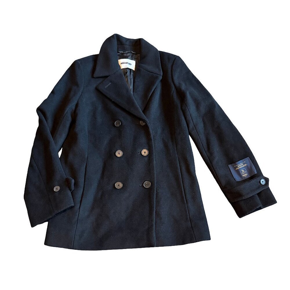 Babaton Cashmere Blend Double Breasted Black Peacoat Coat Jacket Size Medium